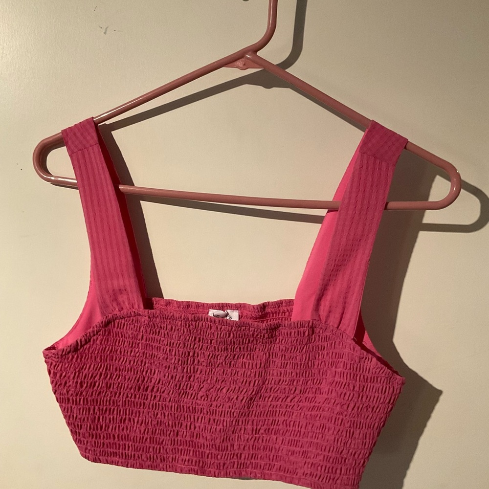 Pink Smocked Cropped Tank Women's Top